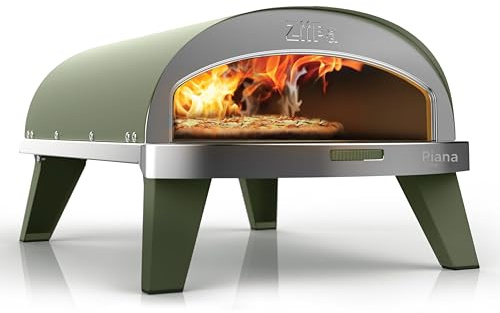ZiiPa • Pizzaofen Piana, Gas, Farbe Eukalyptus, kompakt & innovativ, heizt in 30 Minuten auf, Expressgaren 90 Sekunden, Cordierit-Stein, Ø 31,5 cm