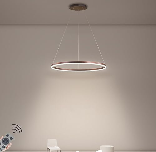 LED-Pendelleuchte Modern Dimmbar Hängeleuchte Ring Kreis Hängelampe Esstisch Pendellampe Aluminium Kronleuchter Decke Hänge Lampe Für,Kücheninsel,Wohnzimmer ( Color : Braun , Größe : 1 ring/60CM/38W )