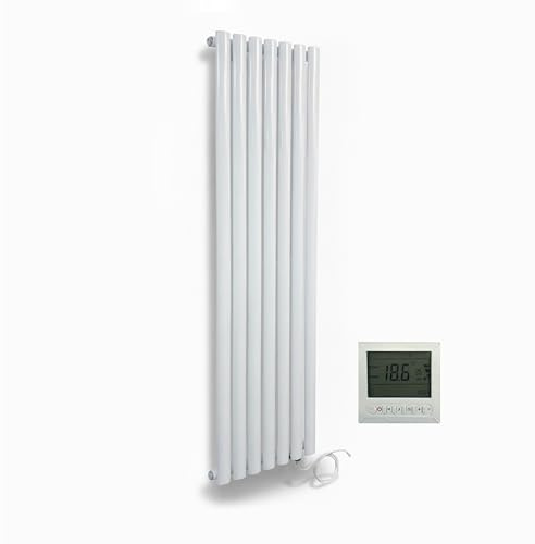 Manissa Electric White Oval Tube Radiator Vertical 1600 x 480 | Includes 7 Day Timer/Thermostat, Single Panel, Tall, Column Radiator, 1250w, Designer