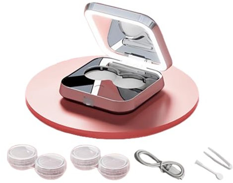 IRGRMIE Kontaktlinsenreiniger Maschine/Ultraschall Tragbarer Kontaktlinsenreiniger, wiederaufladbar/mit Make-up-Lampe, Set beinhaltet Demontagewerkzeug für die Handhabung von Kontaktlinsen und 2