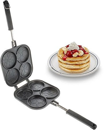 5 STAR SUPER DEALS Pancake Pan Maker Nonstick Double Sided w/ 4 Small Decorative Mold Designs for Perfect Eggs, French Toast, Omelette, Flip Jack, and Crepes
