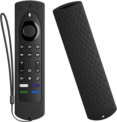 PIUAMUNKJ Silikonhülle für 2023 Fire TV Stick 4K Max (2. Gen)/Omni Serie/Insignia/Toshiba/Fire TV 2-Serie/4-Serie, Alexa Sprachfernbedienung, Silikon-Abdeckung mit Umhängeband, Schwarz