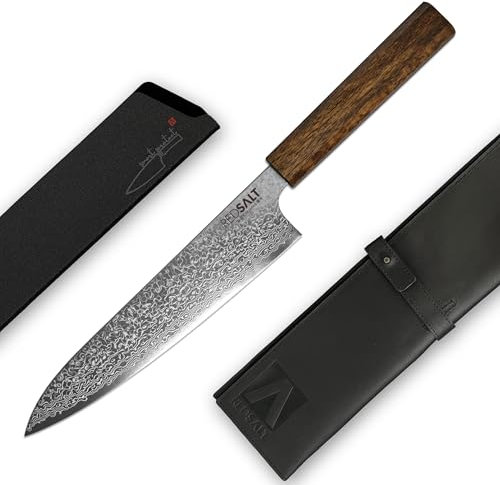 REDSALT® GYUTO 20cm SPG2 cuchillo de chef profesional hecho a mano en Japón | HRC 62+, 65 capas hoja de damasco inoxidable | chef sushi carne