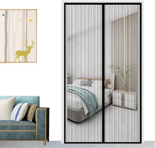 Moustiquaire Magnétique Porte,Puissants Aimants fermeture automatique Anti-Mouche Insectes Rideau Porte,Maille Ultra Fine,pour Couloirs Portes Patio-Black A||70x200cm(27x78inch)