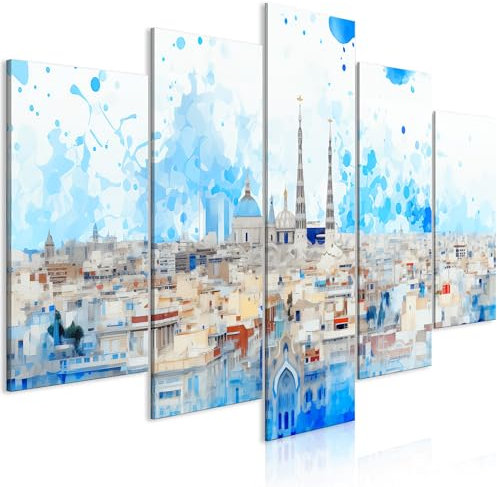 murando - Acoustic Canvas Wall Art Landscape 100x50 cm 5 pieces - Picture With Acoustic Foam Sound Absorption Print Image Artwork Room Acoustics Soundproofing Barcelona White City View d-H-10033-b-c