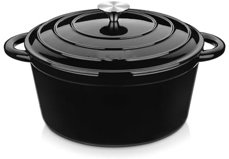 Dremdo Forno Olandese in Ghisa Pentola Pre-Stagionata, Pentola in Ghisa con Coperchio, Adatta A Tutti I Tipi di Fornelli, Compresi Induzione E Grill, incl.,Nero,22cm
