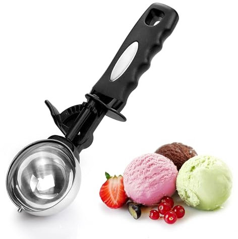 Cuchara de helado con gatillo, 6 cucharadas de cuchara para galletas, cuchara de masa de galletas de 3 onzas, cuchara grande de helado, cuchara de porciones de acero inoxidable, 90 ml