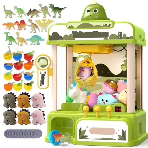 Skirfy Dinosaur Claw Machines for Kids, Electronic Slot Machine with 34 Dinosaur and Sound Toys, Candy Dispenser Machine, Gifts