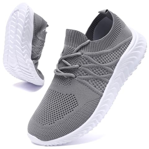 UNQWQZ Zapatillas Mujer Moda Running Deporte Ultraligero Sneakers Mujer Cómodas Zapatillas Caminar Correr Tennis Zapatillas para Andar Caminar Voleibol Gris 40