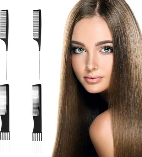 4 Pcs High Gloss Comb, Rat Tail Comb, Segmented Comb, Pointed Tail Comb, Professional Styling Fork Comb, Women's Comb, Suitable for Most Hairstyles, Including Dry and Wet Hair ﻿