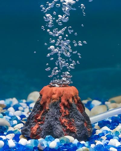 Pawfly Aquarium Volcano Ornament Kit Decorazione Acquario Mini Resina Vulcanica Decorazione Acquario Paesaggio Realistico Montagna con Pietra d'Aria Bubbler Tubo d'Aria Accessori per Ossigenazione