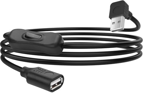 YACSEJAO USB Extension Cable with On/Off Switch 90 Degree 4.9FT/1.5M USB A 2.0 Male to Female Extender Cord Support Data and Power for LED Strips,USB Fan, Laptops (Up Angle)
