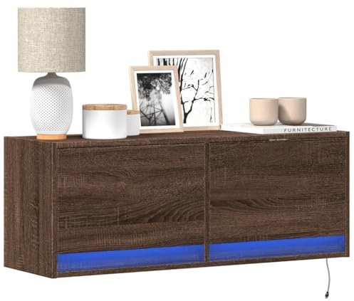 ShGaxin Meuble TV mural avec lumières LED marron chêne 100 x 31 x 35 cm, table TV, meuble TV, meuble TV, meubles de salon, table de salon TV - 852368