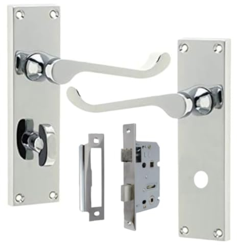 DISCOUNT HARDWARE UK Victorian Scroll Chrome Handles Bathroom Door Handles with a Bath Lock, Polished Chrome Lockable Door Handle - Internal for Interior Doors 150mm x 40mm