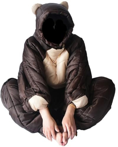 Vobumix Wearable Sleeping Bag, Bear-shaped Brown Sleeping Pouch, Adult Sleeping Bag Full Body Wearable Suit for Travel Outdoor Hiking