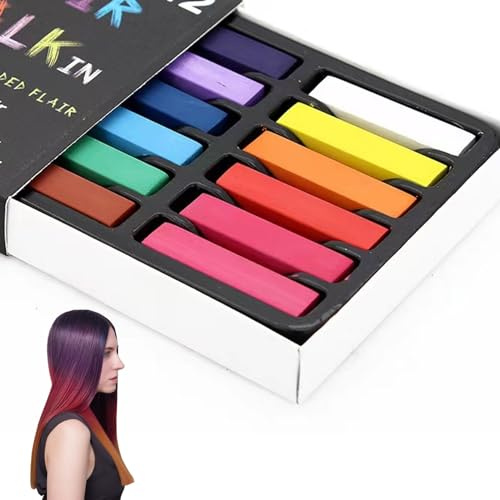 Temporäres Haarfarbstoff 12 Farben Safe Haarkreide für Kinder waschbarer vorübergehender Haarfarbe farbenfrohe Geschenke, tolles Spielzeug für Kinder ＆ Erwachsene Halloween Carnival Cosplay Party