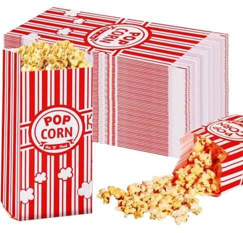 WANDGU 200 Stück Retro Kraftpapier Popcorntüten: 9 x 6 x 21 cm, Umweltfreundlich, Klassischer Stil, Popcorn Maschinen Zubehör für Süßigkeiten Party, Familienfeier, Kino, Ostern, Geburtstagsfeier