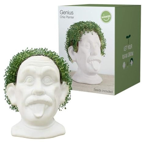 Winkee - Chia Genie I Chia Plantar Animal como busto de cerámica I Cuenco de cultivo para cultivar semillas de chía I Chia Seeds Starter Kit