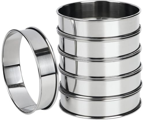 XVHOAB Crumpet Rings 6Pcs 3 Inch Round Stainless Steel English Muffin Ring Double Rolled Non-Stick Egg Rings Smooth Polished Baking Rings for Kitchen, Bakery, Dessert, ShopMuffin