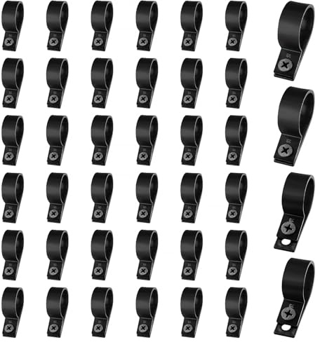 VooGenzek 40 PCS 1 Inch R-Type Cable Clip Wire Clamp, Nylon Screw Mounting Cord Fastener Clips with 40 PCS Screws, for Wire Management (Black)