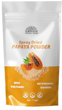 Papaya Fruit Powder 114 g | 100% Natural Papaya Powder for Juices, Smoothies, Milk Shakes, Fruit Salads | Free from Preservatives, Artificial Colors, | Vegan, Gluten-Free