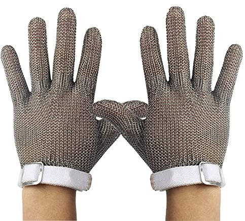 Guantes Anticortes, Guantes anticorte de Acero Inoxidable, de Seguridad para Cortar Carne, tallar Madera y Pescar, 6 tamaños