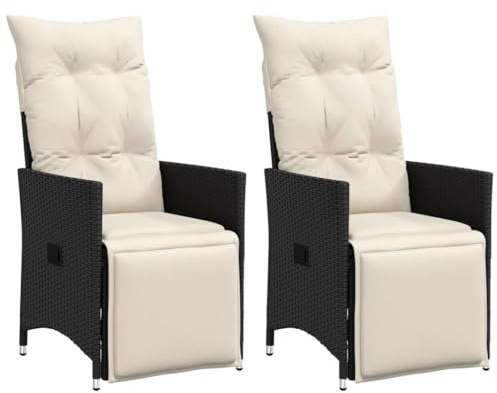 Xichuzi Gartensessel mit Kissen 2 STK. Verstellbar Schwarz Poly Rattan, Gartenstühle, Gartenmöbel, Balkonstuhl, Garten Stühle, Terrassenstühle, Balkonmöbel - 365666