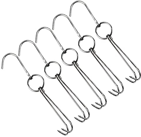Ciieeo 5pcs Stainless Steel Double Hooks for Meat Processing Bacon Hanger and Roast Hook for Smoker Drying and Grilling Poultry Beef and Sausage