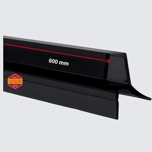 Gedotec Duschdichtung NEGRO | Junta de fondo de cristal premium con labio lateral para la ducha | 600 mm | Grosor del cristal 6-8 mm | Junta de fondo de puerta de ducha de PVC repelente al agua |