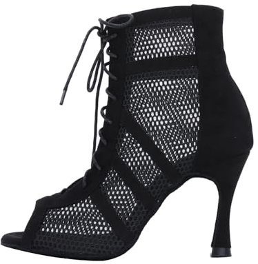 Jywmsc Zapatos de Baile de Salón para Mujeres Tacones de Baile Negro Señoras Suela de Gamuza Salsa Bomba Latina Tacón de 9 cm