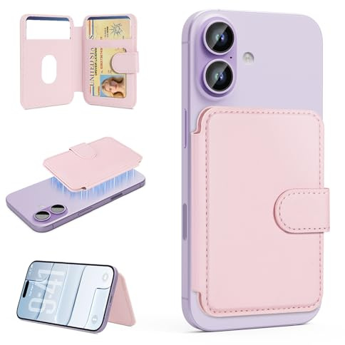 TopMade for Magsafe Wallet, Strongest Magnetic Card Holder for iPhone 17/16/15/14/13/12 Series, Slim Magnetic Phone Wallet, 4 Cards Holder, Vegan Leather, RFID Blocking, Open ID Window, Pink
