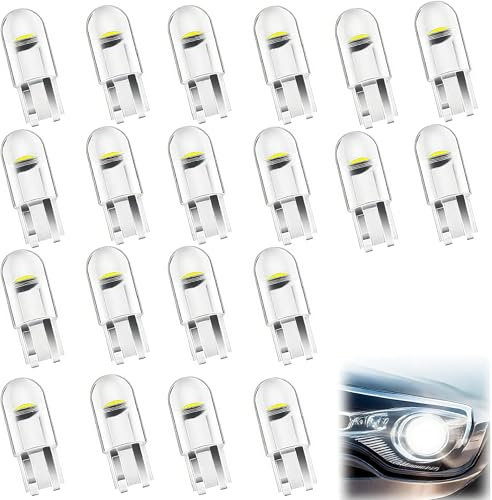 Menibeuty 20 Piezas T10 Bombilla W5W Luces LED Coche 12V 6000k COB 55LM - Blanco, Bombillas LED Coche Interior, Luces Interior Coches, 194 Ampolla LED W5W, 2825 168 T10 Ampolla LED W5W