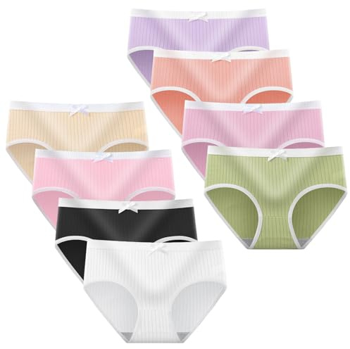 flintronic Lot de 8 Culotte pour Adolescente Fille, Filles Adolescentes sous-vêtements Doux, Culotte sous-vêtements Slip Uni Fille, Confortables Respirantes, Ado 8 à 16 Ans(L)