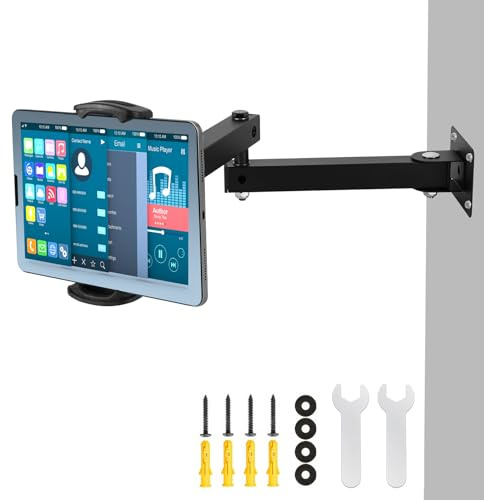 DEECOZY Tablet Wall Mount Holder, Aluminum iPad Wall Mount Holder Long Arm, Adjustable Arm Tablet Wall Holder 360°Rotatable Wall Mounted Tablets Holder Compatible with 4.7-13 Tablets and Phones