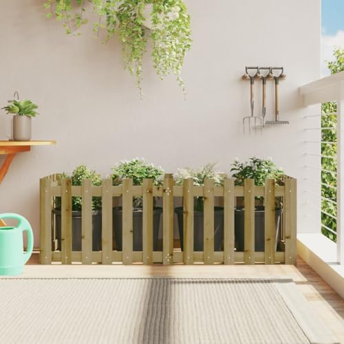 HaoChrymec Recinzione Giardino Esterno in Legno di Pino Impregnato, Staccionata per Orto e Aiuole rialzate, Design Rustico e Naturale, 150 x 50 x 50 cm