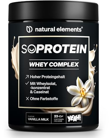 SoProtein Whey Complex Protein Pulver – Vanilla Milk-Geschmack – 690g – 24g Protein pro Portion – ideal zum Muskelaufbau, perfekte Löslichkeit – in Deutschland produziert & laborgeprüft