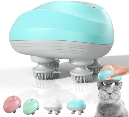 Haustier Massagegerät, Tragbar Katzen Massagegerät, Elektrisches Kopfmassagegerät Mit 4 Knetköpfen, Ipx7 Wasserdicht, Wohltuende Entspannung für Katzen und kurzhaarige Hunde (D)