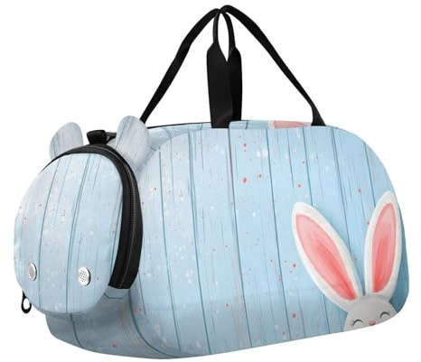Quteprint Sac de sport pour enfants pour garçons et filles – Œufs de lapin Happy Easter 100 % polyester avec compartiment séparé pour chaussures, bandoulière réglable, sac compact de voyage et