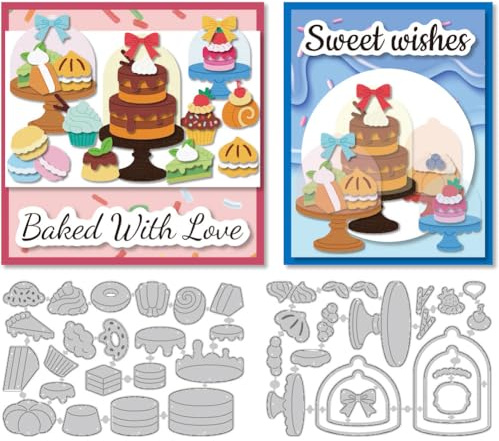 DELORIGIN Cake Set Cutting Dies Dessert Cake Stands Card Making Die Stencil Carbon Steel Die Cuts Card Scrapbooking Embossing Template Dies for Birthday Greeting Card Craft Album Invitation Decor