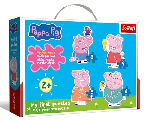 Trefl - Puzzle Baby Classic Peppa Pig und ihre Freunde, 2-5 Teile, 2+ | Puzzles für Kleinkinder, 4 große Puzzles, Formpuzzles für die Kleinsten, Märchenfiguren, hohe Qualität