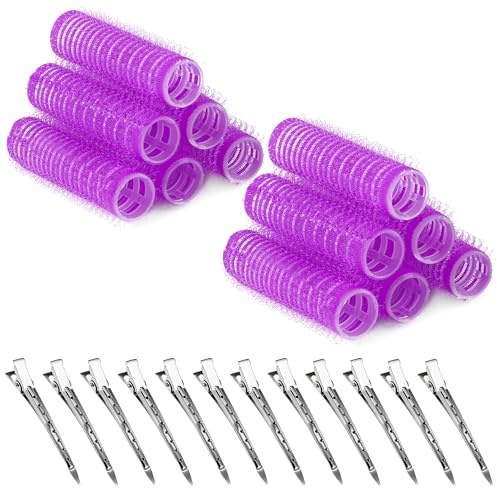 Vivantia Confezione da 12 bigodini per capelli con presa automatica, di piccole dimensioni, senza calore, in plastica, con 12 clip in metallo, rulli appiccicosi per donne, per acconciature lunghe