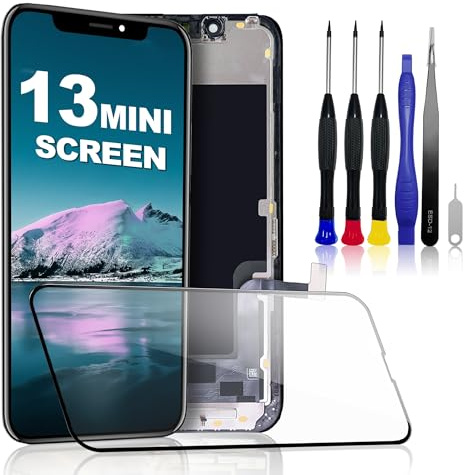 PartageFix Écran pour iPhone 13 Mini – Kit de Remplacement d'Écran LCD 5,4 FHD + Digitizer Tactile + Cadre – Compatible Modèles A2628/A2481/A2626/A2629/A2630 (True Tone Programmable)