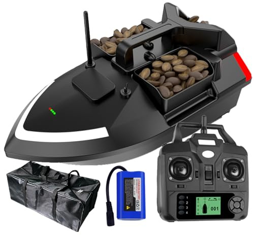 DYJD Barco de pesca con GPS, 500 m, RC, señuelo de pesca, mando a distancia, doble motor, barco LED con GPS y mando a distancia LCD (negro)