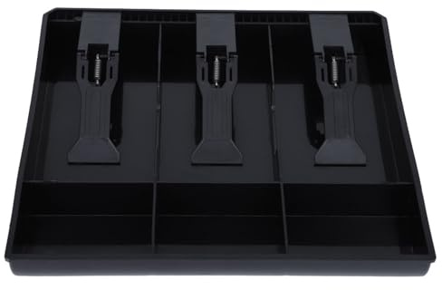 Plateau d'insertion de caisse enregistreuse, plateau de tiroir-caisse, 3 billets, 3 compartiments pour pièces d'or, boîte de rangement pour organisateur d'argent avec clips ABS (Noire)