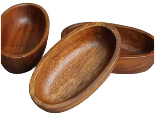 Wodsty Ensaladera pequeña de madera para barco, plato de frutas de nogal de 15 cm para decoración del hogar, cocina o mesa, color burdeos