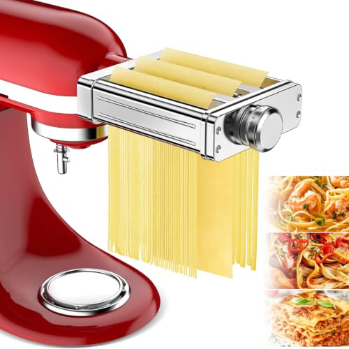 3-in-1 Pasta Maker Attachment for KitchenAid Stand Mixer,Stainless Steel | Pasta maker with 8 Thickness Settings, Included Pasta Roller,Spaghetti and Fettuccine Cutter,for fresh homemade pasta
