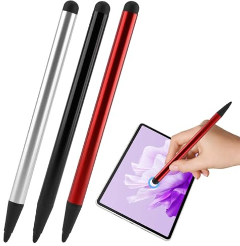 3 Stück Touchscreen Stift, Touch Pen 2 in 1 Universelles, Tablet Stift, Handystift für Tablets/Handy Und Andere Touchscrees, Kompatibel Mit Samsung/Android/Ios(Schwarz,Silber,Rot)