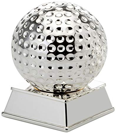 Briefbeschwerer Golfball-Design 11 cm - versilberte Schreibtischdeko aus Metall, anlaufgeschützt & gehämmert, mit eckigem Sockel - Deko für Büro, Schreibtisch & Geschenkidee