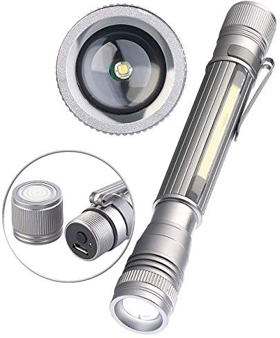 KryoLights Taschenlampe Akku: 2in1-Profi Akku-Pen-Light & Arbeitsleuchte mit COB-LEDs, USB, 110 lm (Stift-Taschenlampe, Micro-USB, Wasserdichte Taschen)