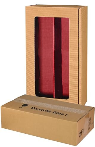5x Versand-Set/ 2er Flaschen Geschenkkarton Natur/Rot, Fenster + zertifizierter Versandkarton